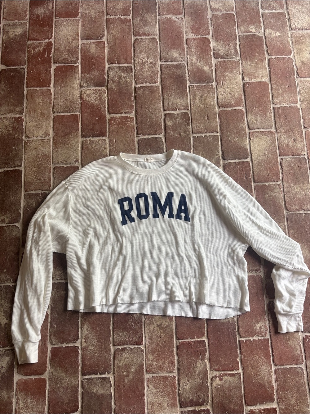 Brandy Melville ROMA Cropped Crewneck Waffle Sweatshirt